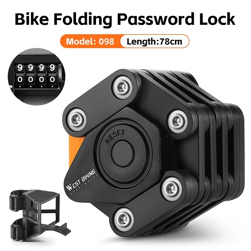 WEST BIKING 4 Digit Code Password Folding Lock Anti Theft Bike Chain Lock 78cm