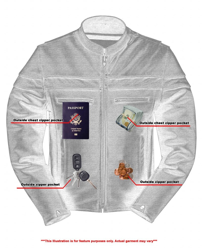 Men's Leather Jacket Real Cowhide Leather Motorcycle Jacket 2 concealed pockets