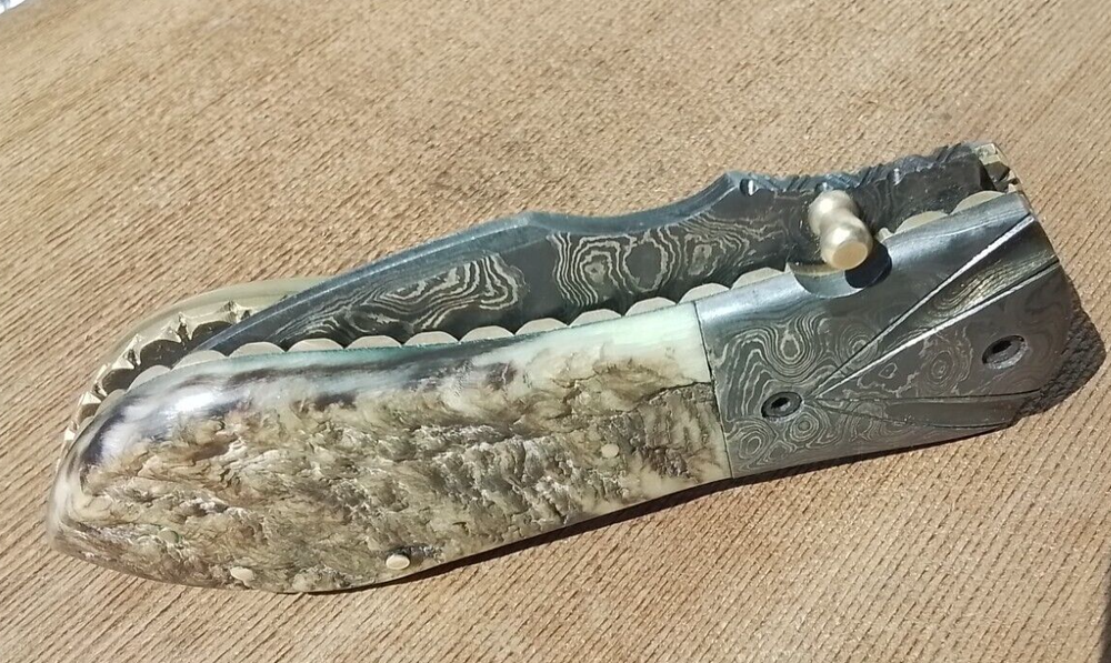 HAND FABRICATED RAM's HORN Custom Folding Knife