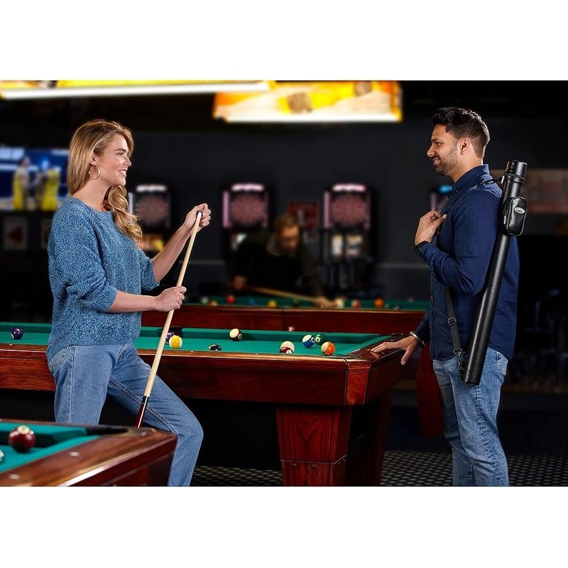 Durable Leatherette Pool Cue Case W/ Impact Resistant Shell & Accessory Pocket