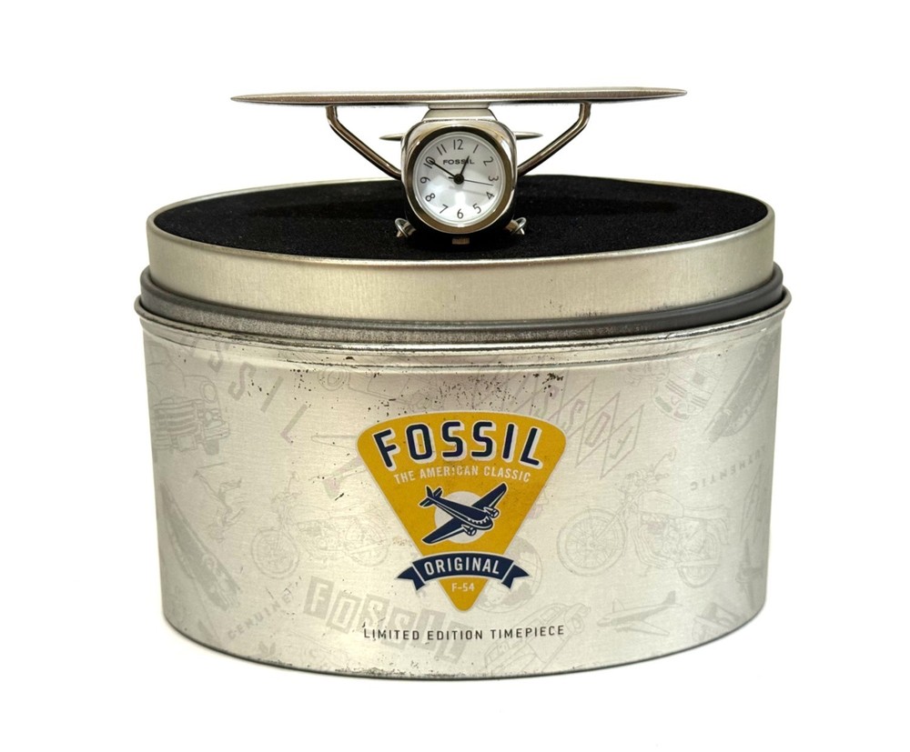 NICE Authentic Fossil Limited Edition Timepiece Airplane Desktop Clock Silver