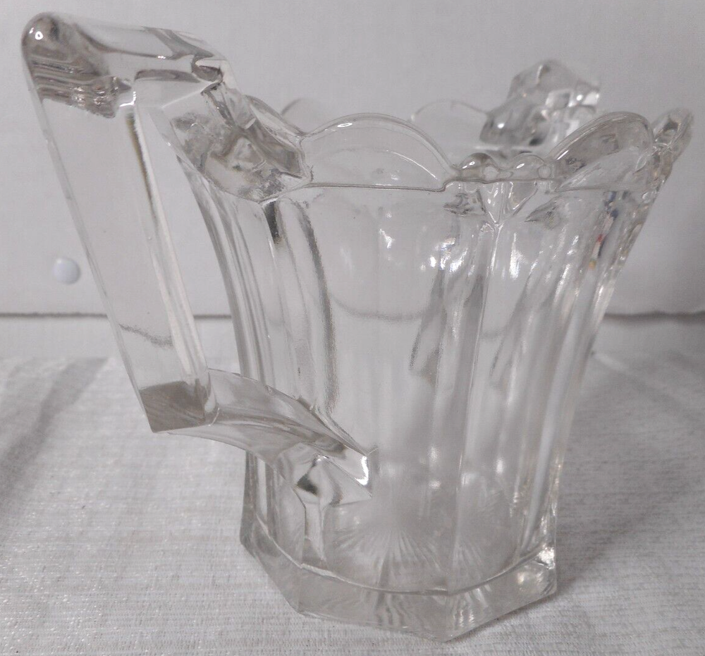 Victorian Clear Thick Glass Double Handle Spooner Scalloped Top Sunburst Bottom