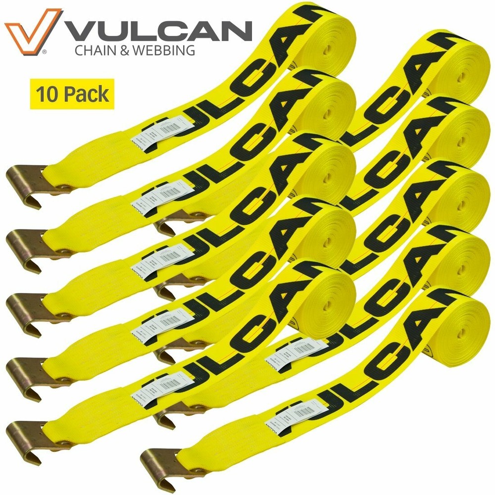 VULCAN Winch Strap - Flat Hook - 4" x 27', 10 Pack - 5000 lbs SWL