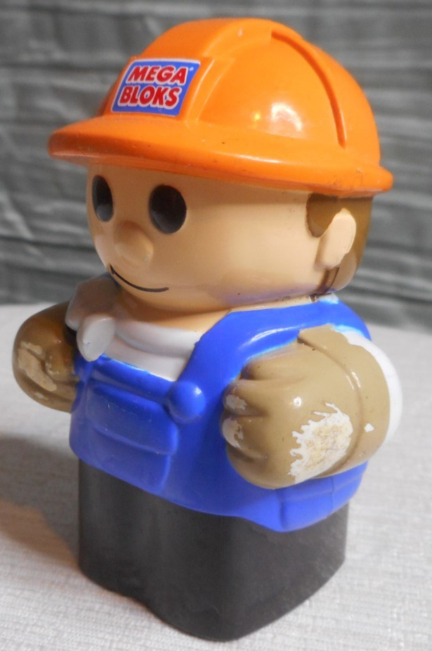 Mega Bloks First Builders Construction Worker Blue Overalls Hammer Figure 3"