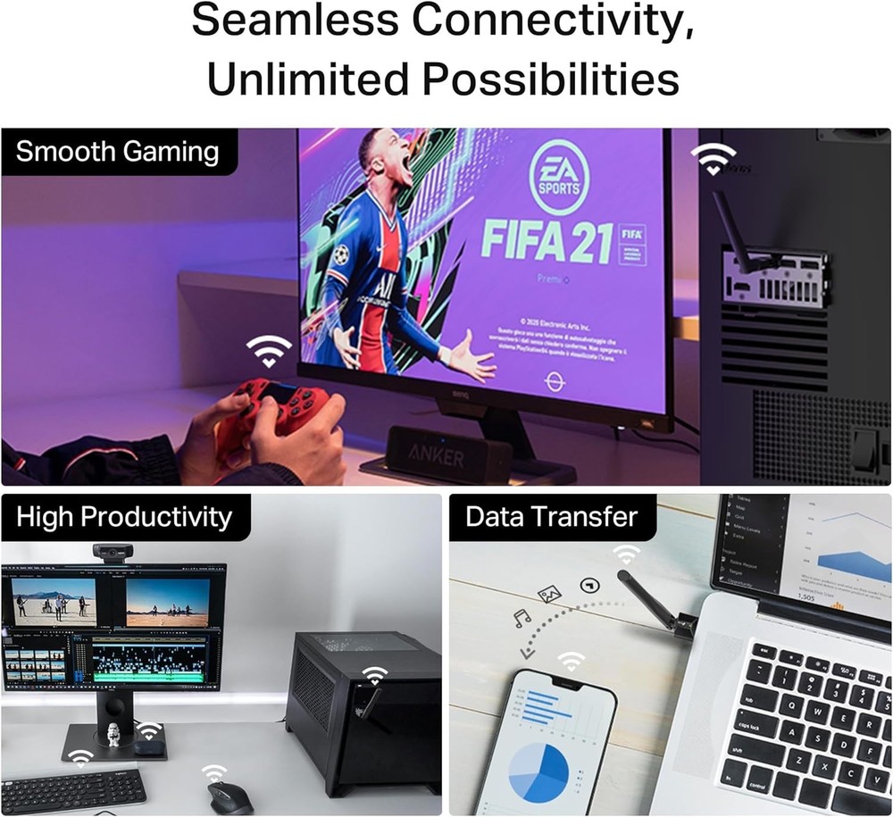 Bluetooth 5.3 USB Adapter - Long Range Receiver with Adjustable Antenna for PC