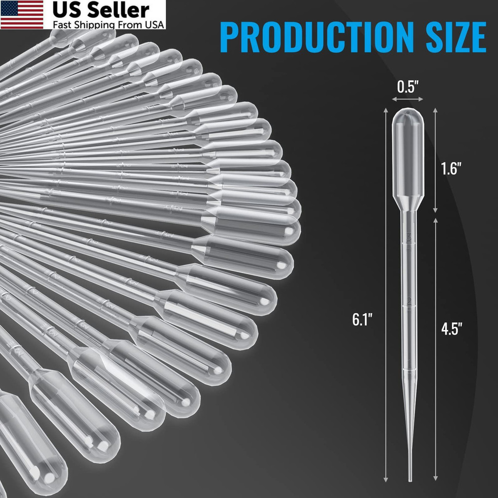 100pc 3ml Graduated Transfer Pipettes Disposable Plastic Lab Dropper Science Art