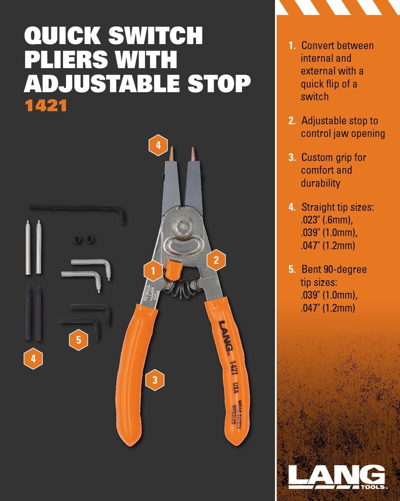 A & E HAND TOOLS - Small Quick Switch Pliers W/Adj Stop & Tip Kit (1421)
