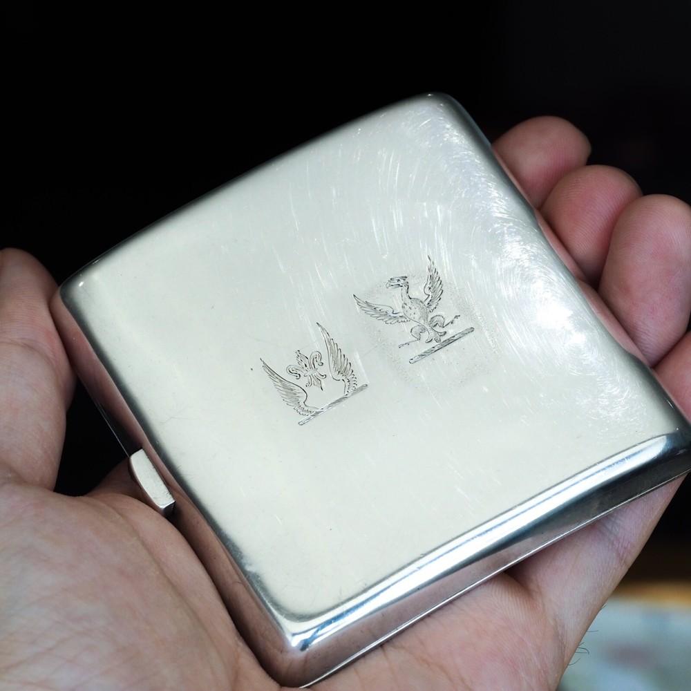 Antique Victorian Solid Silver Cigarette Case Wonderful Curve & Crested - 1894