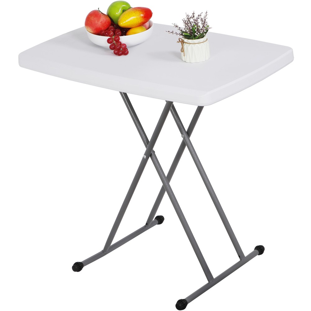 Heavy Duty 2.5ft Plastic Folding Table Adjustable Height Indoor Outdoor White