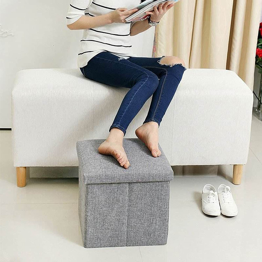 OT01 Linen Folding Storage Ottoman Cube Footrest Seat