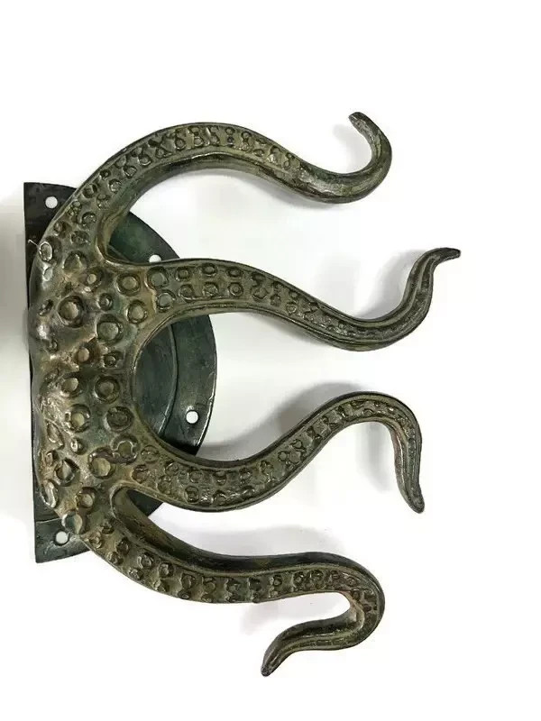 2 RUSTIC heavy Brass Stunning Large Octopus Solid Door Handle grab PULLS aged