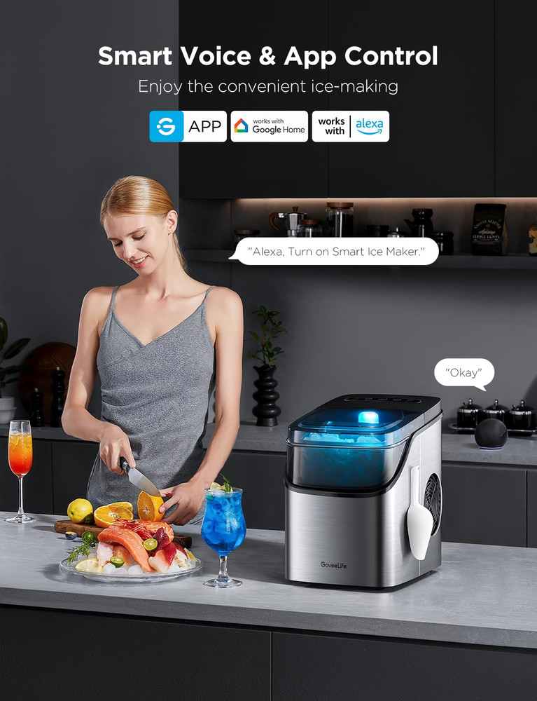 Smart Ice Maker Countertop, Portable Ice Machine with Voice Control, 9 Ice Cubes