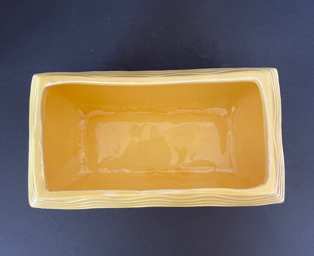 Vintage McCoy USA Yellow Rectangular Planter Wavy Pattern, Art Deco