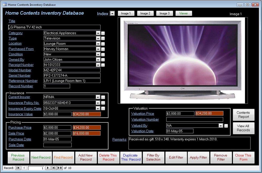 Home Contents Inventory Database Software CD for Windows
