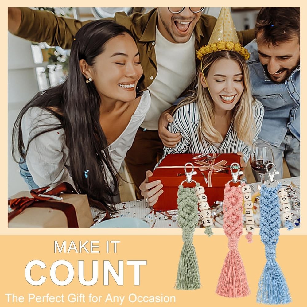 DIY Macrame Cletter Keychains 6 Set Handmade Macrame Keychains for Beginners ...