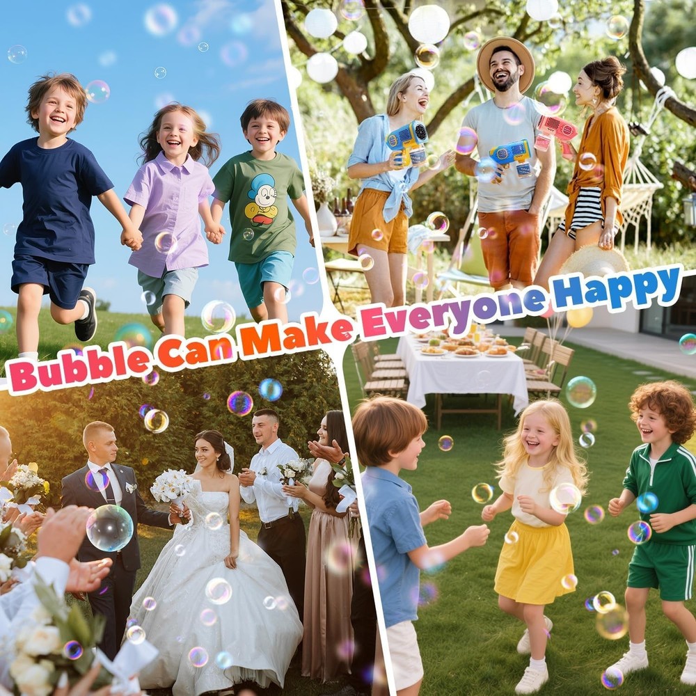 2 Pack Bubble Guns with 4 Bottles Solution, Automatic Bubble Machine Blaster ...