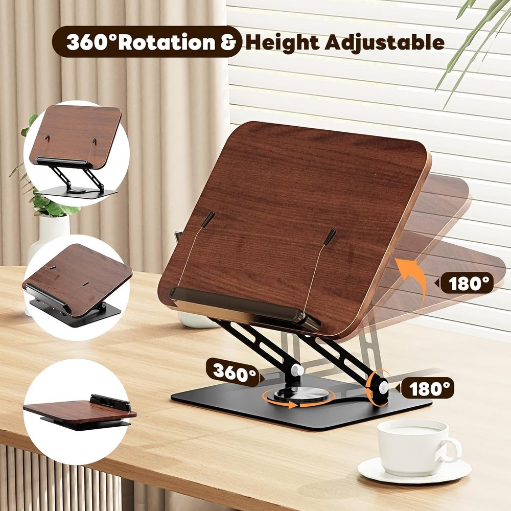 Book Stand for Reading,Adjustable Book Holder with 360° Rotating Base,Foldabl...