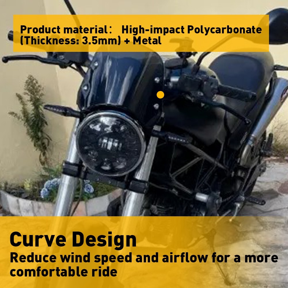 Motorcycle Windshield Front Flyscreen Universal Windscreen w/Mount Bracket 5"-7"