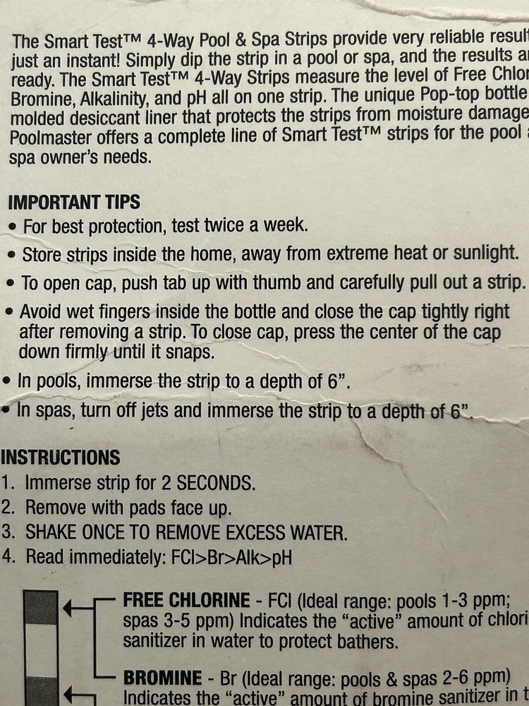 Poolmaster Smart Test 50 Count 4-Way Combo Pool Test Strips Pool/Spa