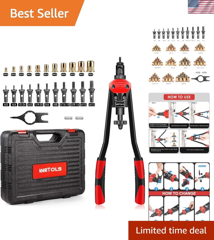 Complete 16" Rivet Nut Tool Set with 11 Mandrels & 110 Rivnuts - Industry Ready