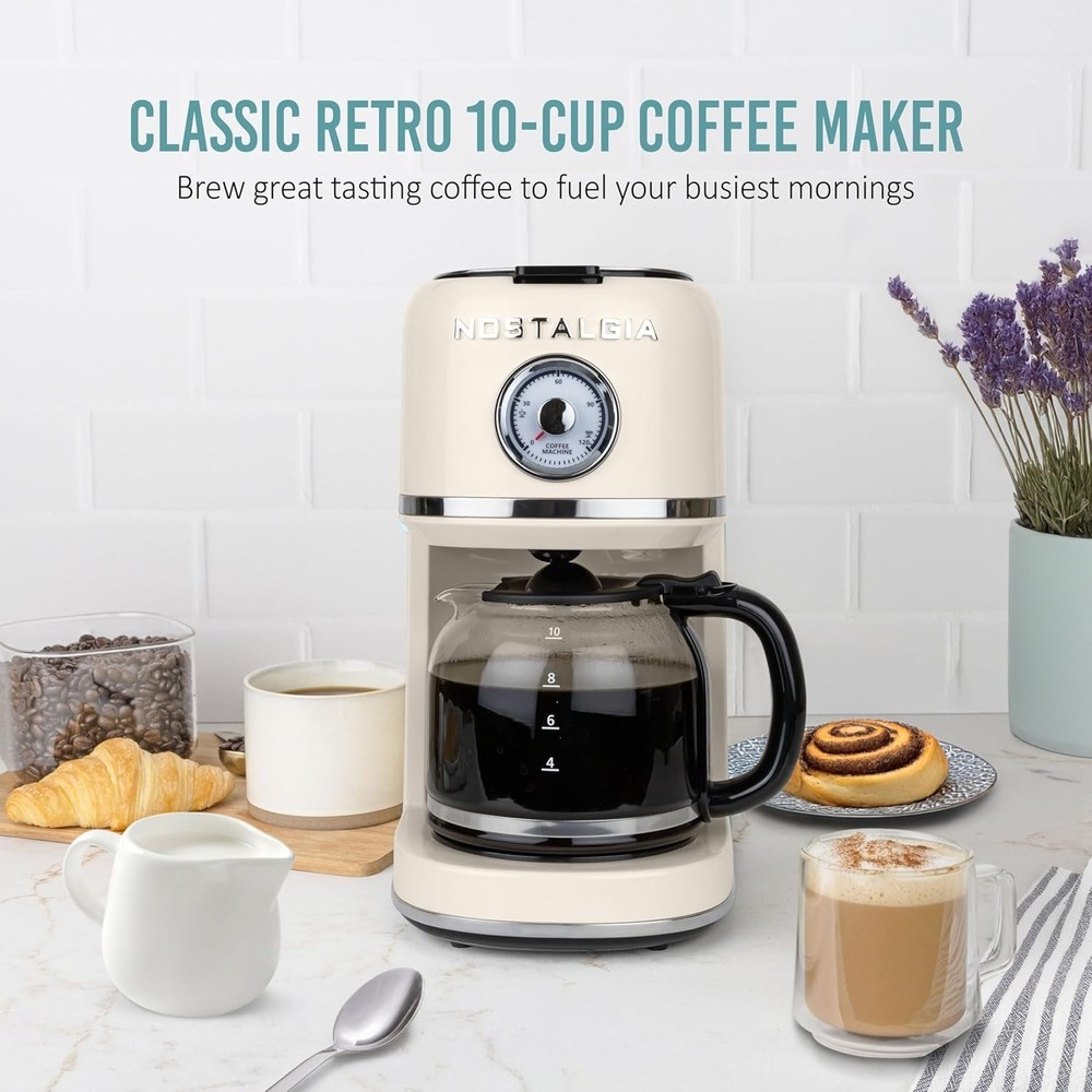 Classic Retro 10 Cup Coffee Maker - One-Touch Drip Brew, Reusable Filter - An...