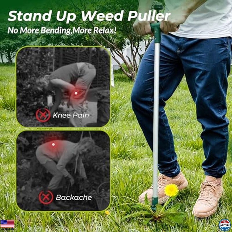 Stand Up Weed Puller Tool, Long Handle 3 Claws Dandelion Root Remover, 1 Pack