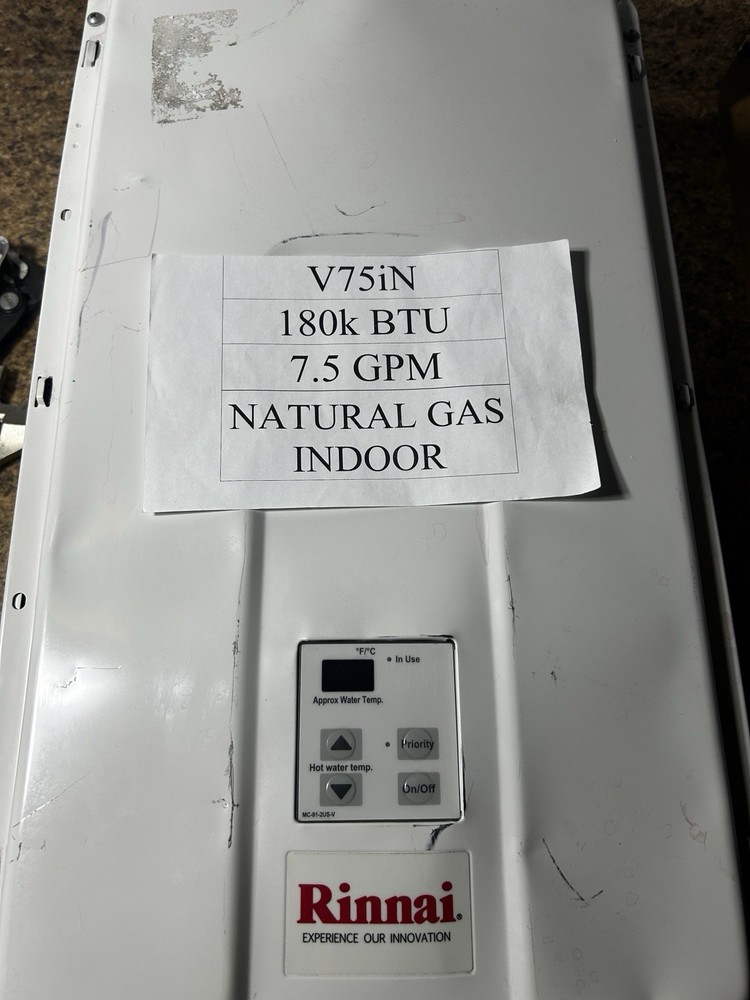 Rinnai V75IN Internal Tankless Water Heater 180k Btu 7.5gpm SCRATCH/DENT UNIT