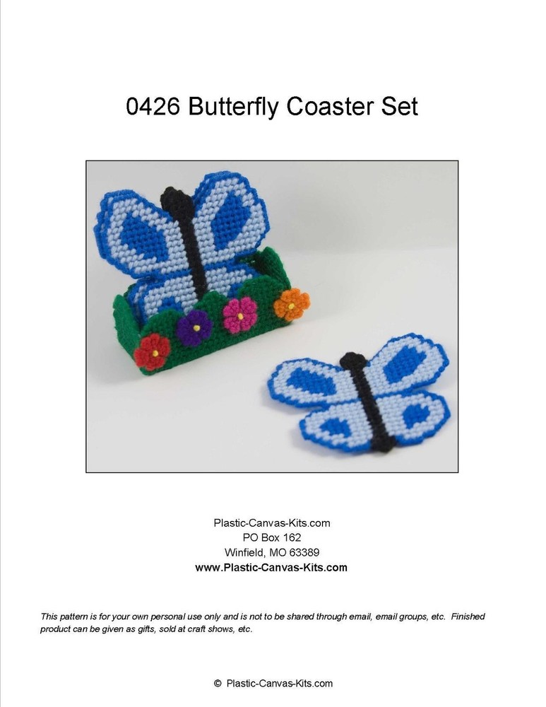 Butterfly Coaster Set-Plastic Canvas Pattern or Kit