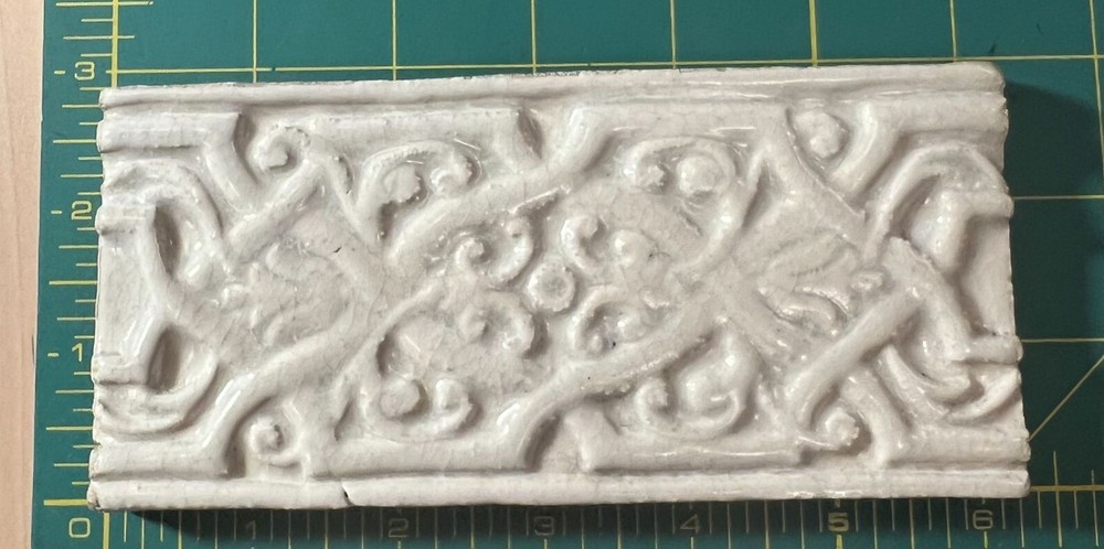 1 Arts & Crafts White Tile Intricate Embossed Design Rectangular Shape 23 Avail