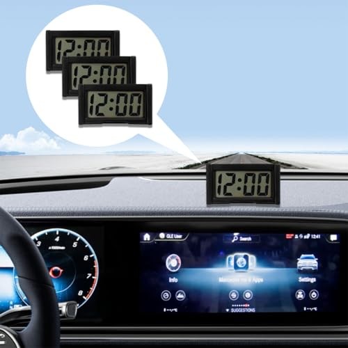 3PCS Mini Car Dashboard Digital Clocks, Small Self-Adhesive Bracket Black