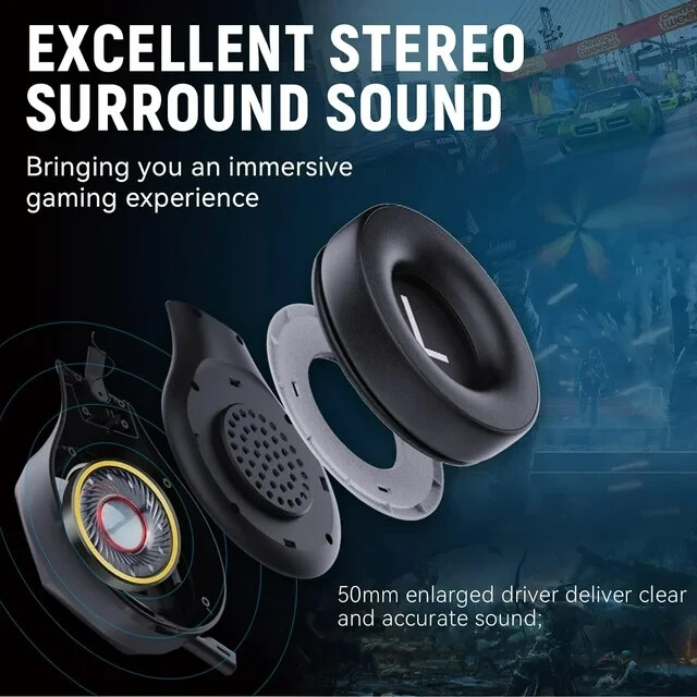 Gaming Headset Wireless RGB LED, Noise-Cancel Mic, PS5 PC Switch Xbox Bluetooth