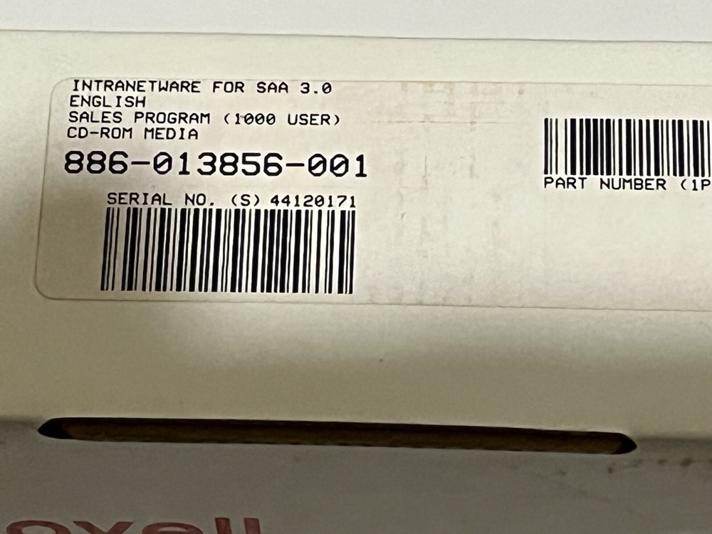 Vintage Novell Intranetware for SAA 3.0 Sales Program CD 1000 Users - New Sealed