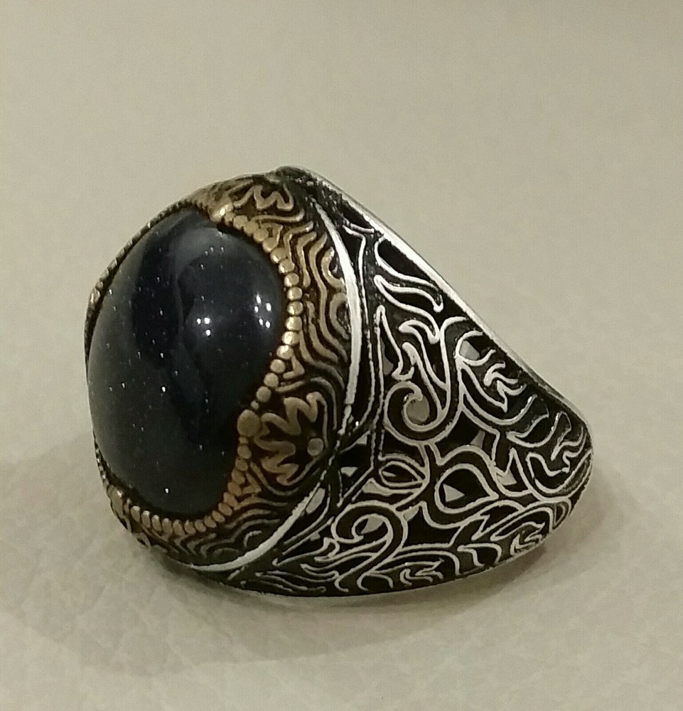 925 SILVER RING Sterling Star Quartz Solitaire Seal Man Ring $