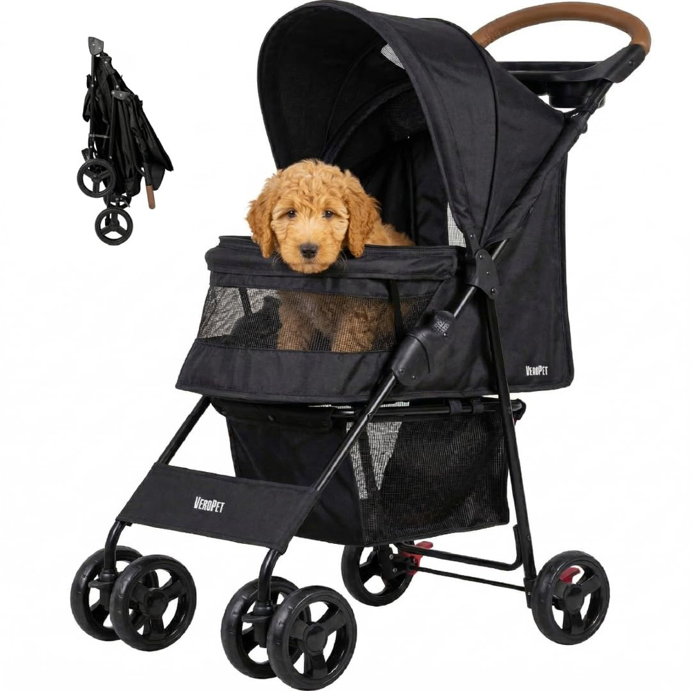 Pet Stroller for Small Dogs & Cats, Foldable Pet Stroller with Breathable Mesh,