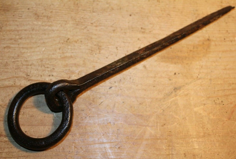 Antique Wrought Iron Tethering Ring on Pin Meat Beam Game Hook