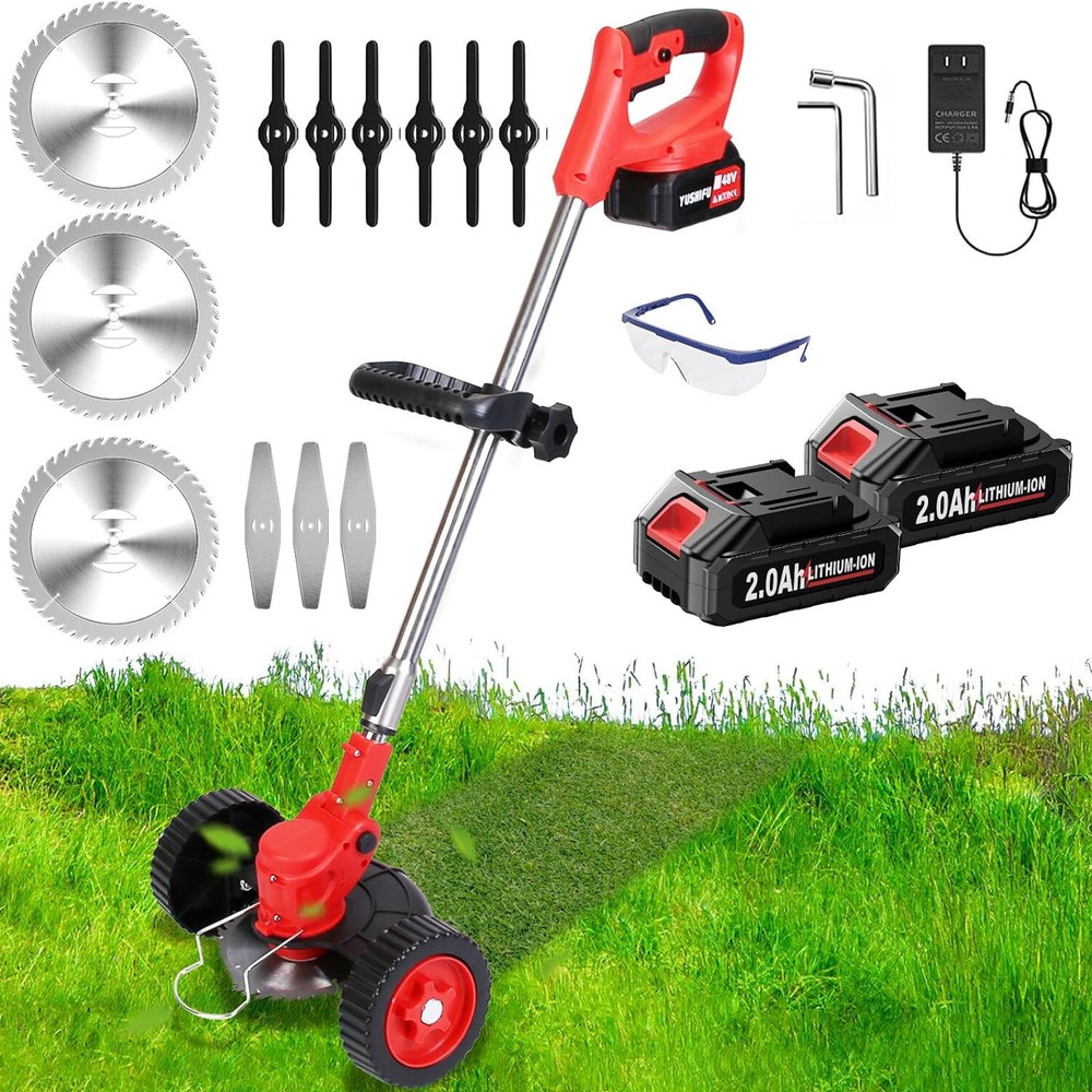 Electric Cordless Grass String Trimmer Lawn Edger Weed Wacker Cutter + 2 Battery