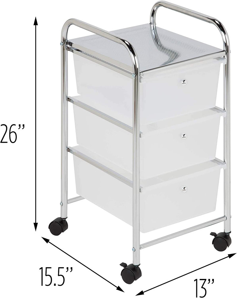 3-Drawer Plastic Storage Cart on Wheels,Silver