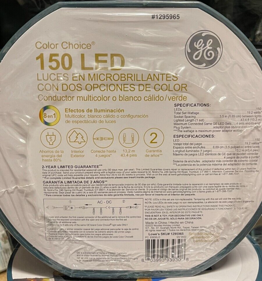 GE Color Choice 150 Ct 43.4-ft Multi-function Color Changing LED String Lights