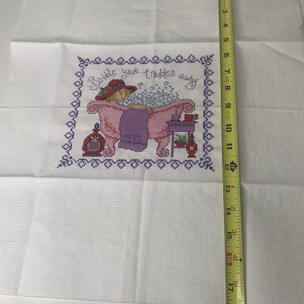 Completed Bubble Your Troubles Away Counted Cross Stitch + Pattern Imaginating
