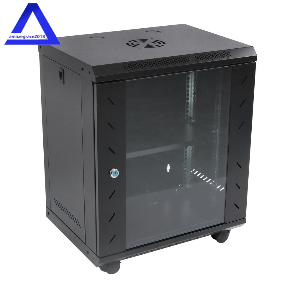 12U Wall Mount Server Cabinet Network Rack Vented Enclosure Lock Door 15.5''Deep