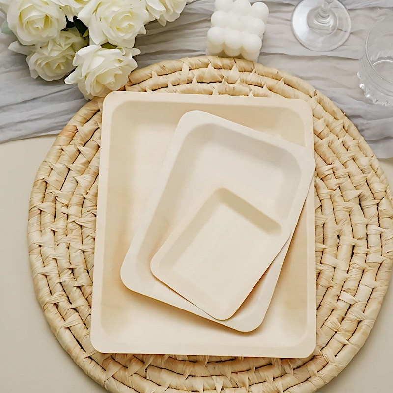 25 pcs Natural Sustainable Bamboo 5" x 4" Mini Rectangular Plates Disposable