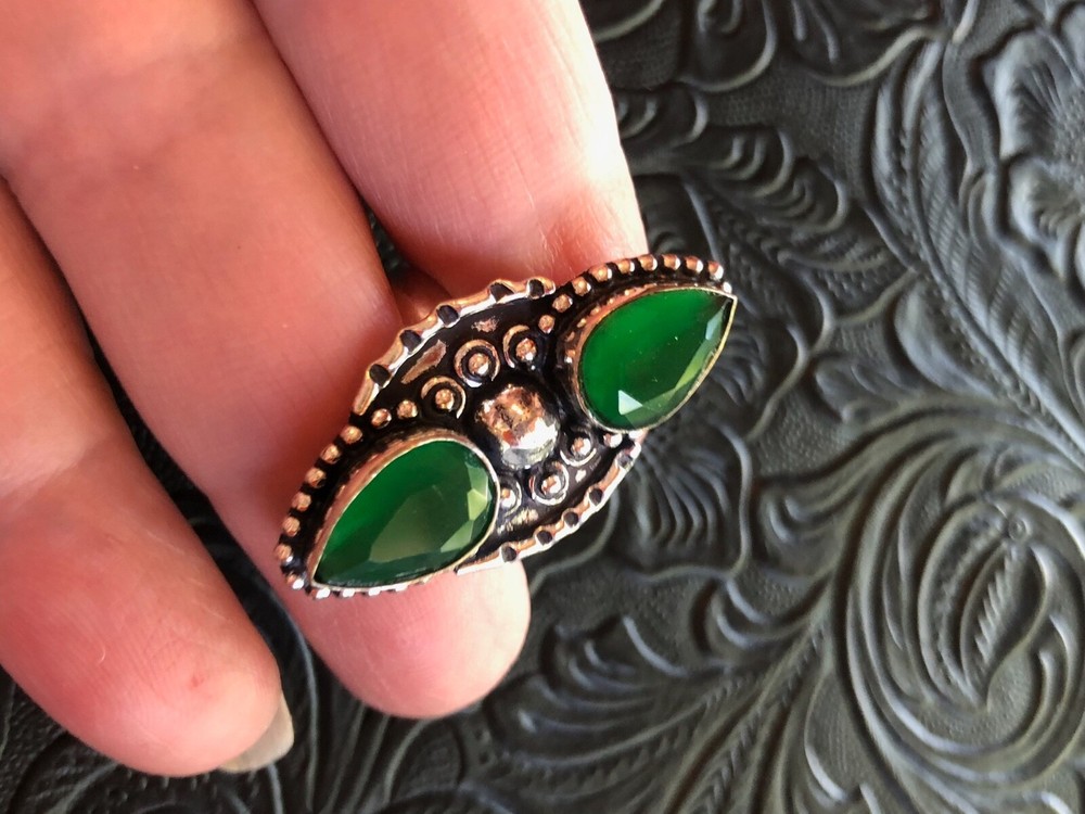 Green Crystal Facted Two Stone Ring Size 7 Artisan Southwest