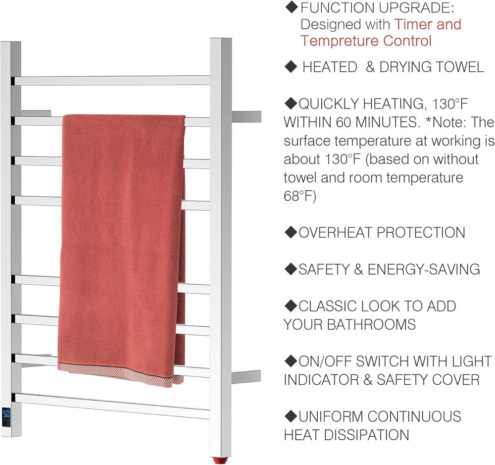 Electric Towel Warmer with Timer & Temperature Control - Wall-Mounted Rack