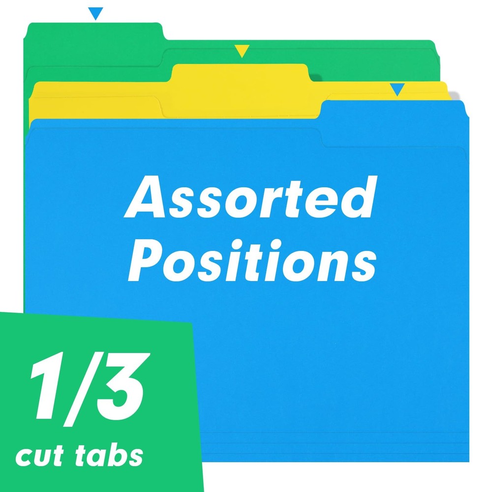 File Folder, 30 Pack 1/3 Cut Tab Colored File Folders, File Folder Letter Siz...