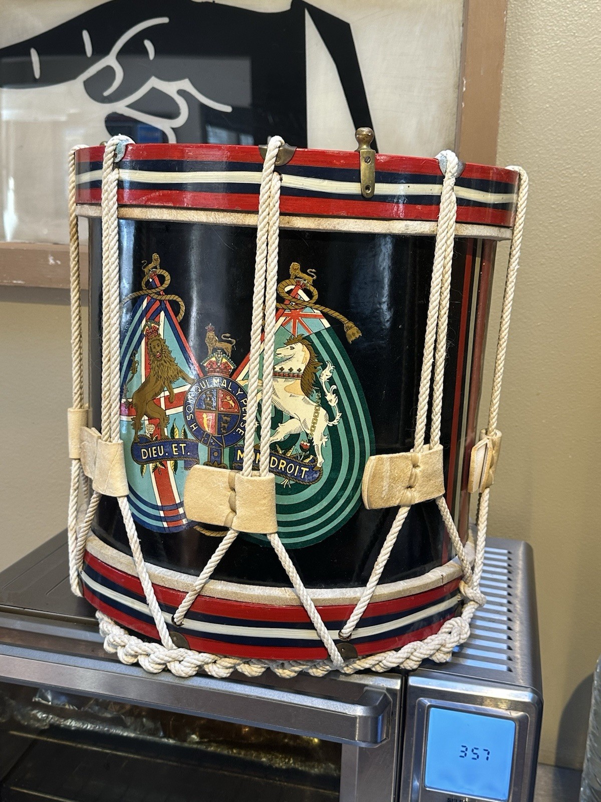 WWII Royal Air Force "Dieu Et Mon Droit" Red White & Blue War Side Drum