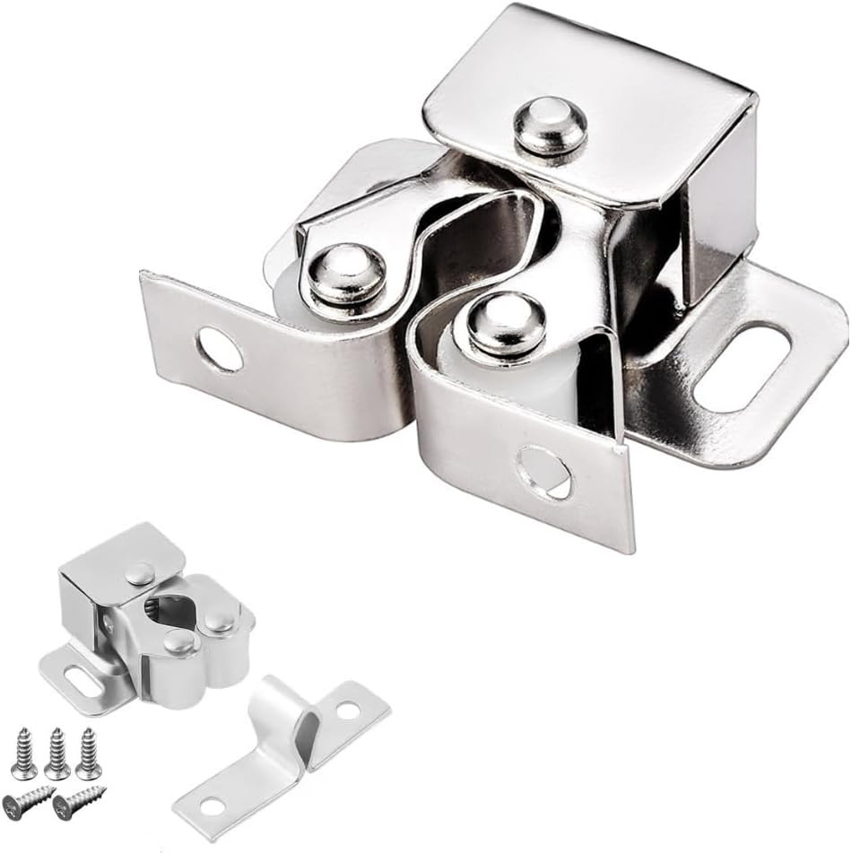 6 Pack Cabinet Latch - Double Roller Catch Hardware for Cupboard Closet Kitchen