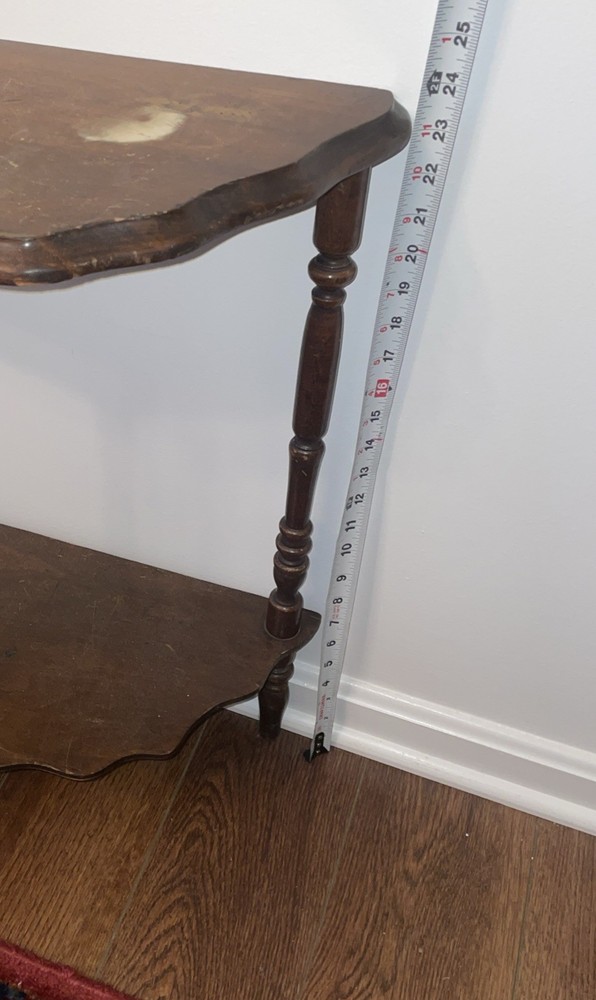 Rare DOUBLE SHELF Antique Demilune Entry Table Side Tables MCM Excellent