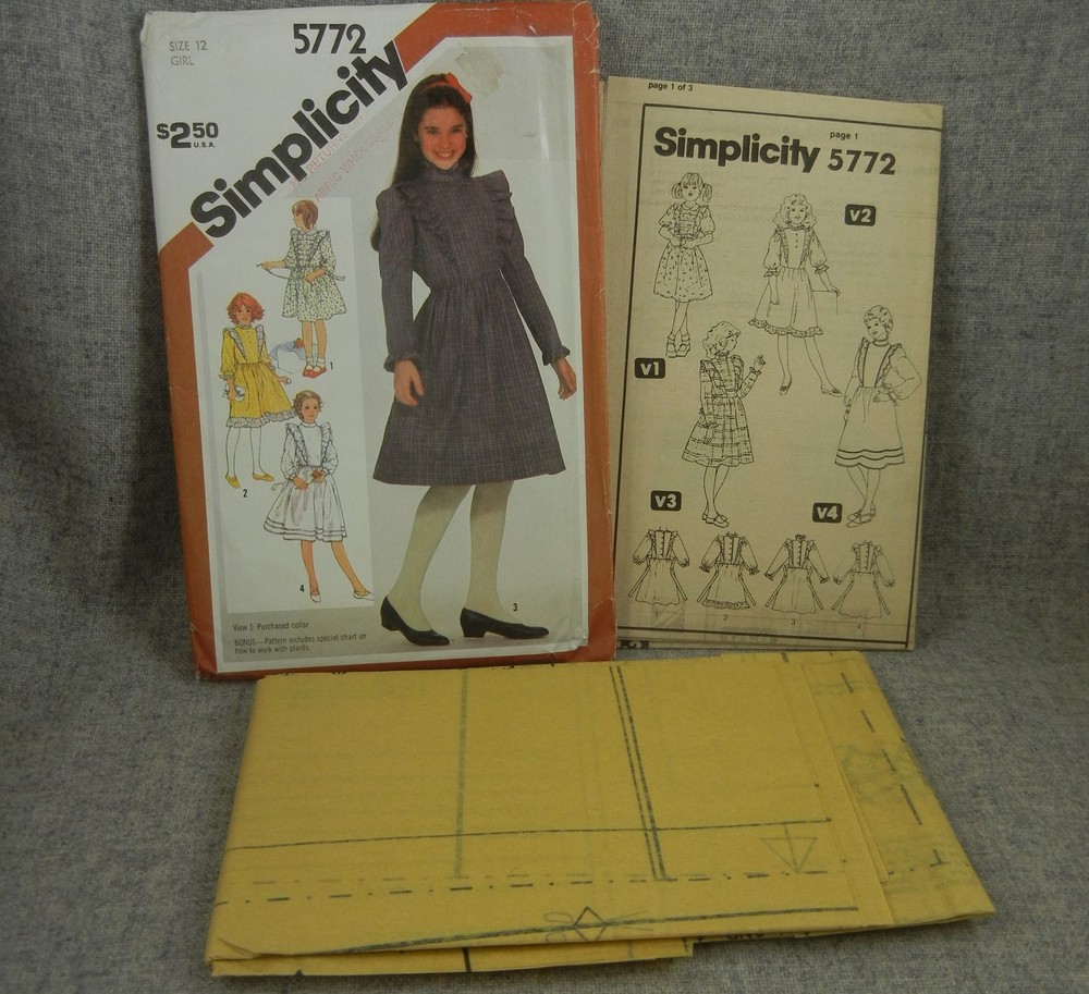 Simplicity 5772 Girls Dress pullover ruffled back buttoned collar size 12 Uncut