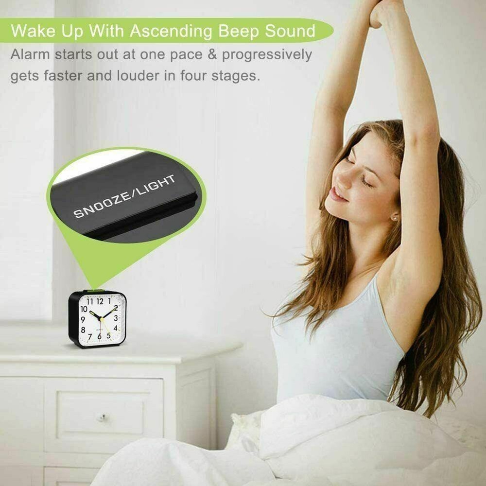 Quiet Analog Alarm Clock with Night Light and Adjustable Snooze Settings