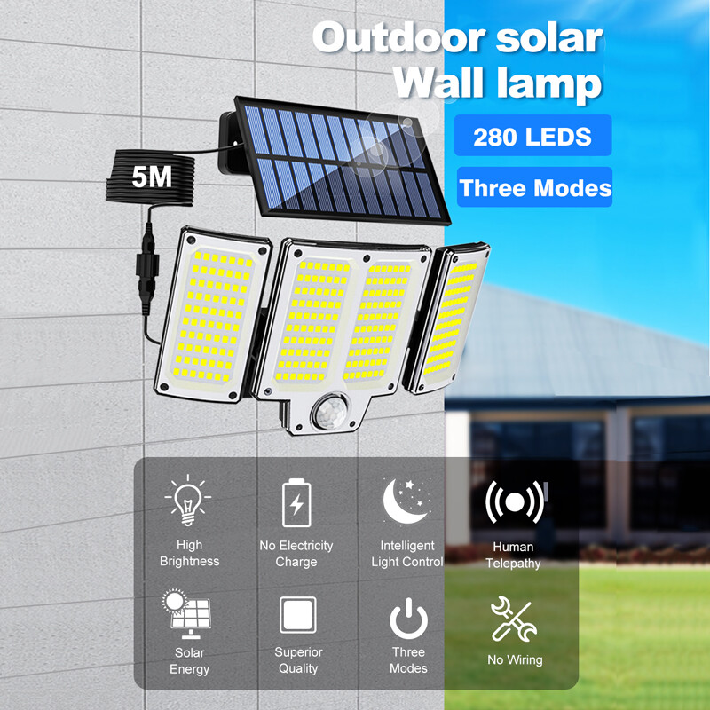 2 PACK 280 LED Solar Lights Outdoor Waterproof Motion Sensor Security Wall Lamp